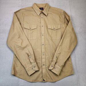 UNTUCKit Slim Fit Button Up Shirt Men's L Tan Beige Khaki Two Pocket Long Sleeve